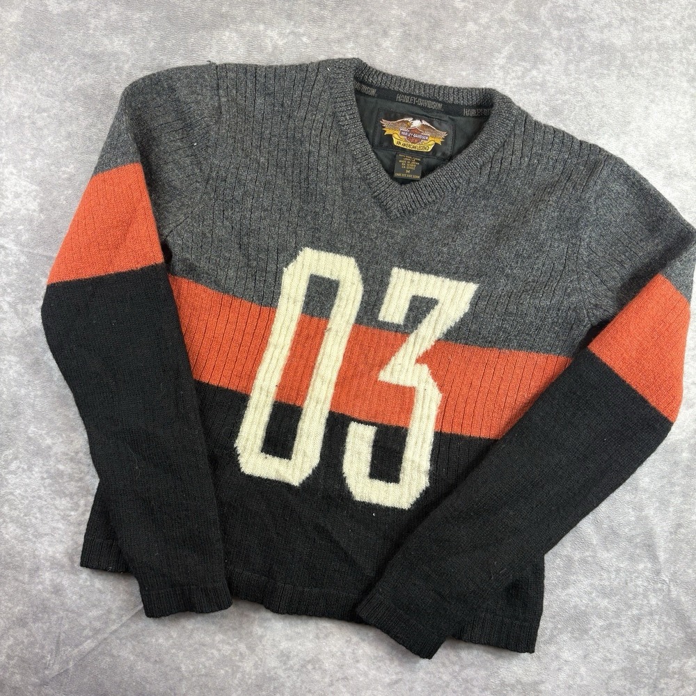 Vintage Harley Davidson Sweater Womens M Grey 100% Wool 90's Japan Motorcycle